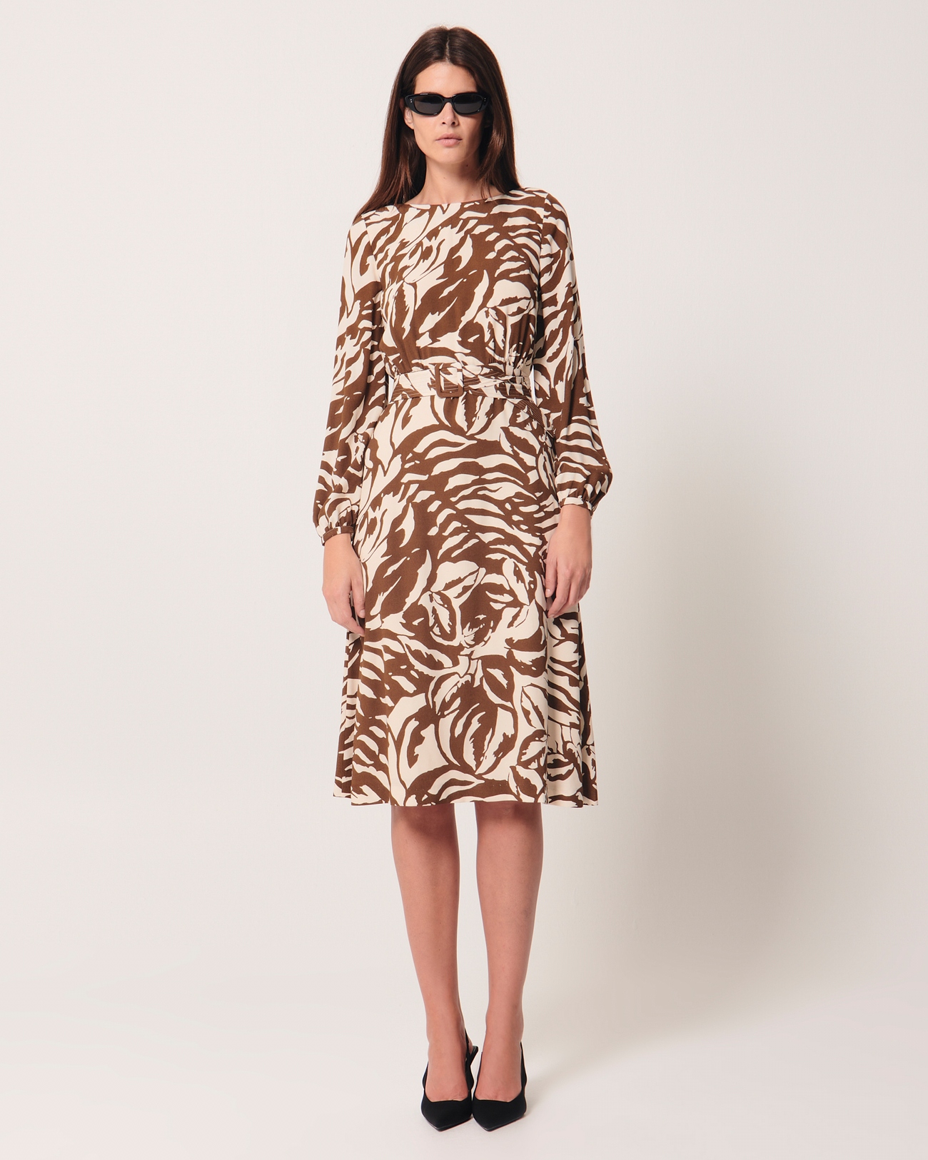 Robe Ryllya Robe fluide imprim&eacute;e camel ZAPA