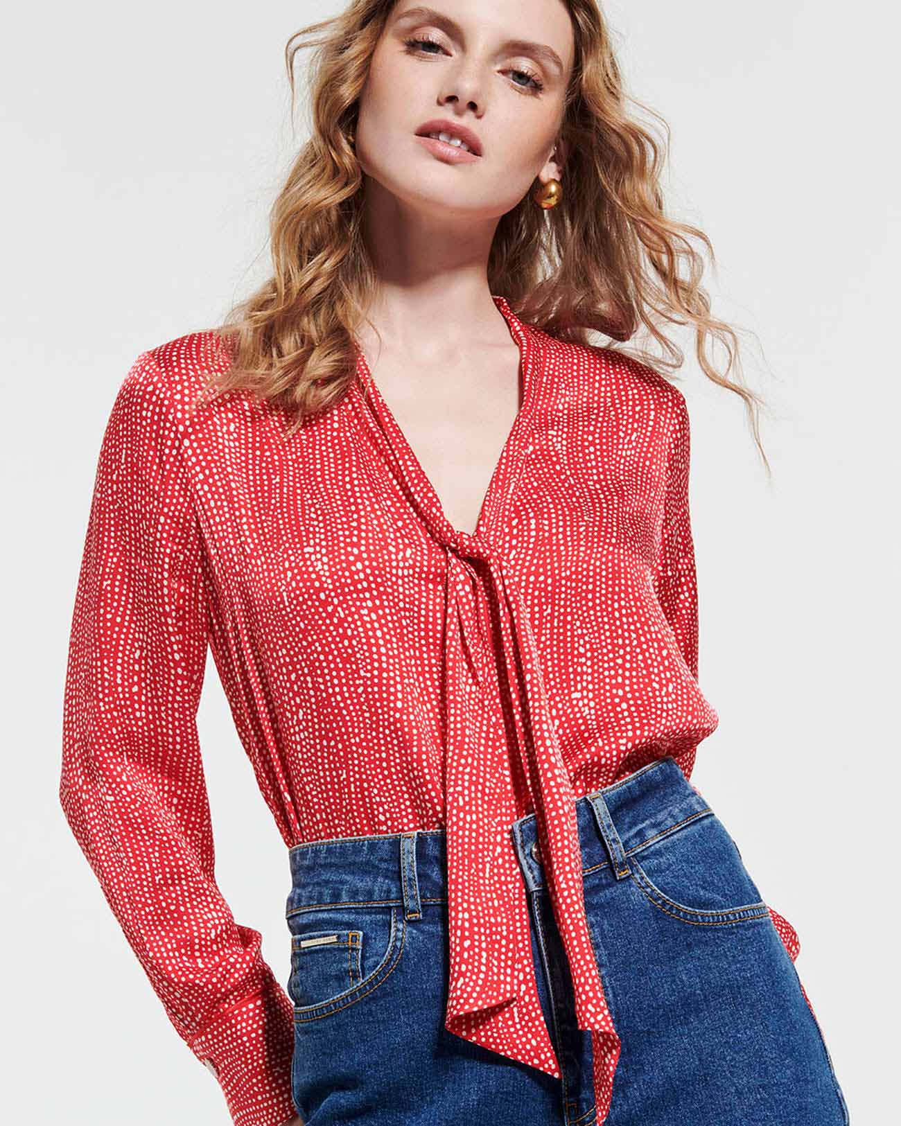 Chemise Chipy Blouse fluide satin&eacute;e &agrave; imprim&eacute; rouge et blanc ZAPA