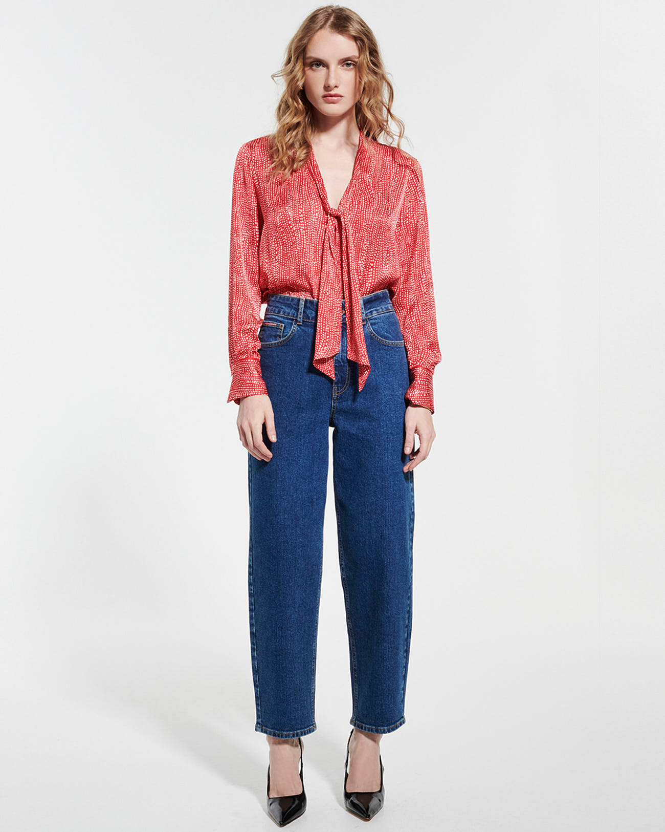 Chemise Chipy Blouse fluide satin&eacute;e &agrave; imprim&eacute; rouge et blanc ZAPA