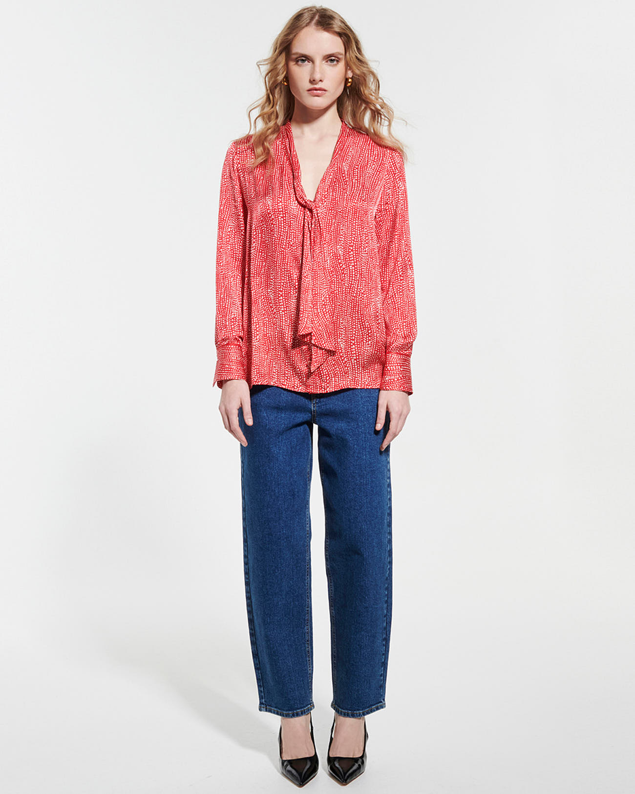 Chemise Chipy Blouse fluide satin&eacute;e &agrave; imprim&eacute; rouge et blanc ZAPA