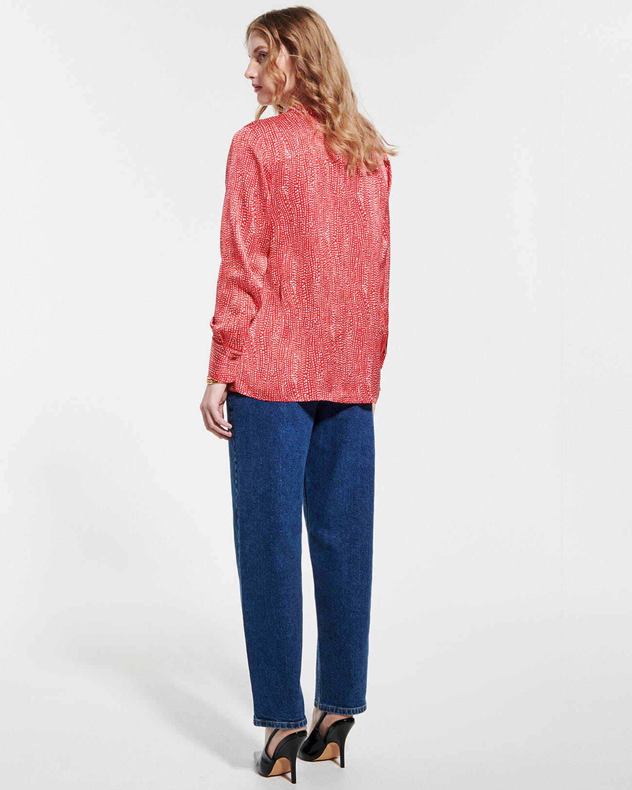 Chemise Chipy Blouse fluide satin&eacute;e &agrave; imprim&eacute; rouge et blanc ZAPA