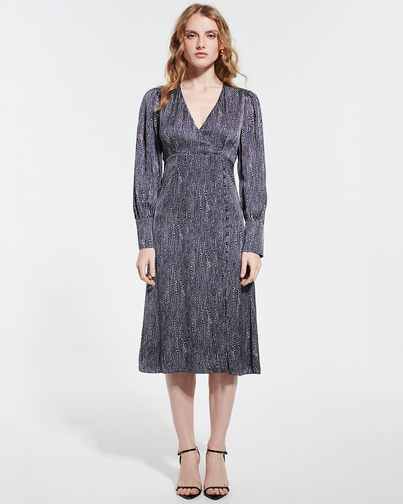 Robe Rainette Robe portefeuille &agrave; imprim&eacute; marine et blanc ZAPA