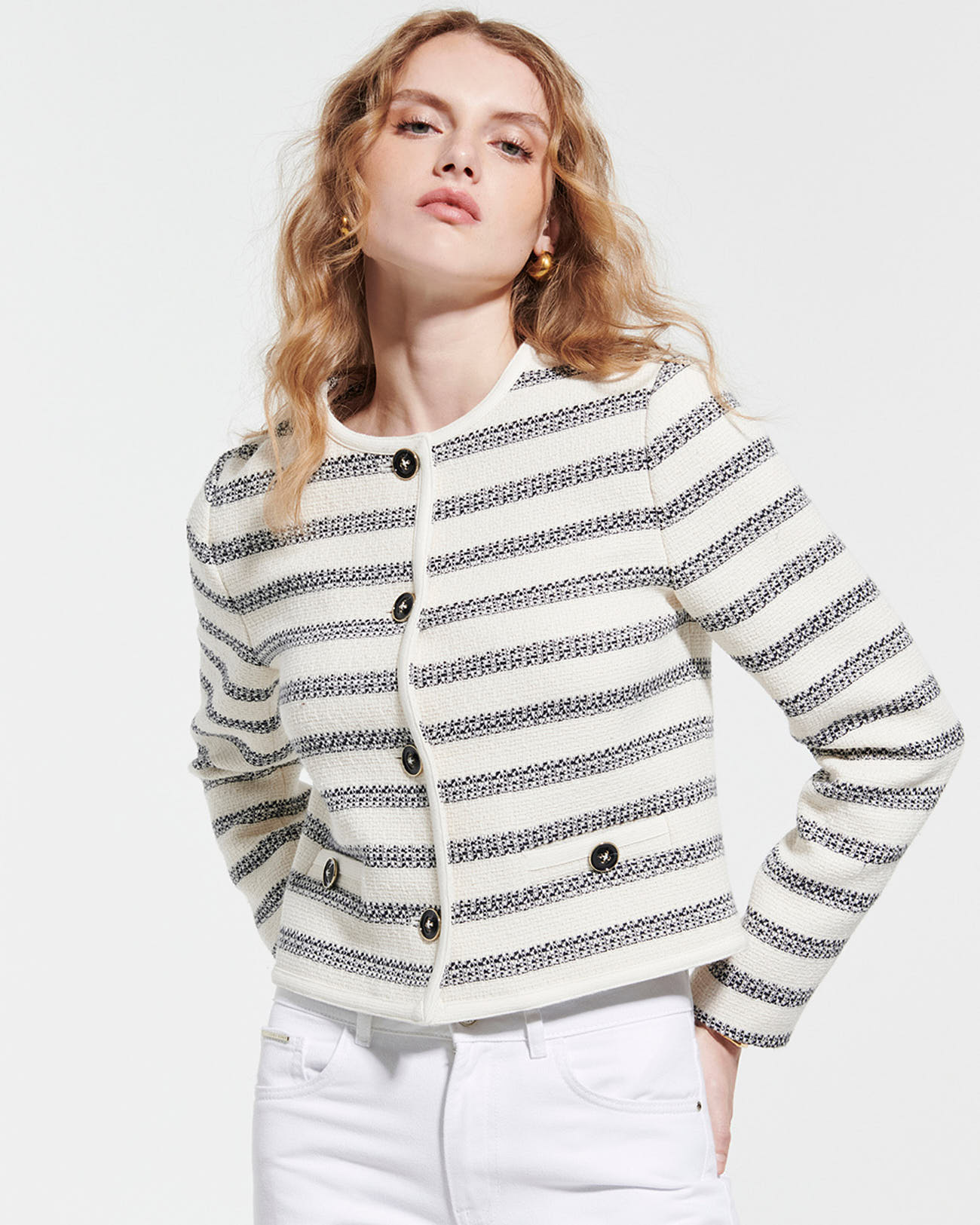 Veste Vincennes Veste en tweed imprim&eacute; &agrave; rayures ZAPA