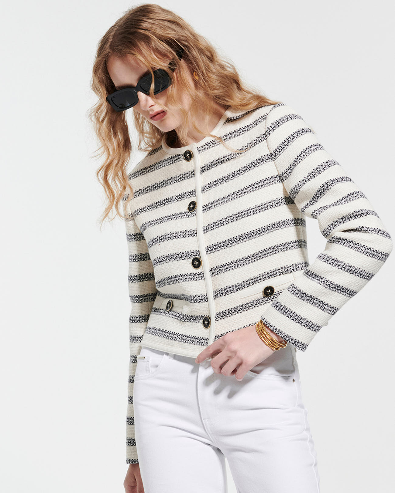 Veste Vincennes Veste en tweed imprim&eacute; &agrave; rayures ZAPA