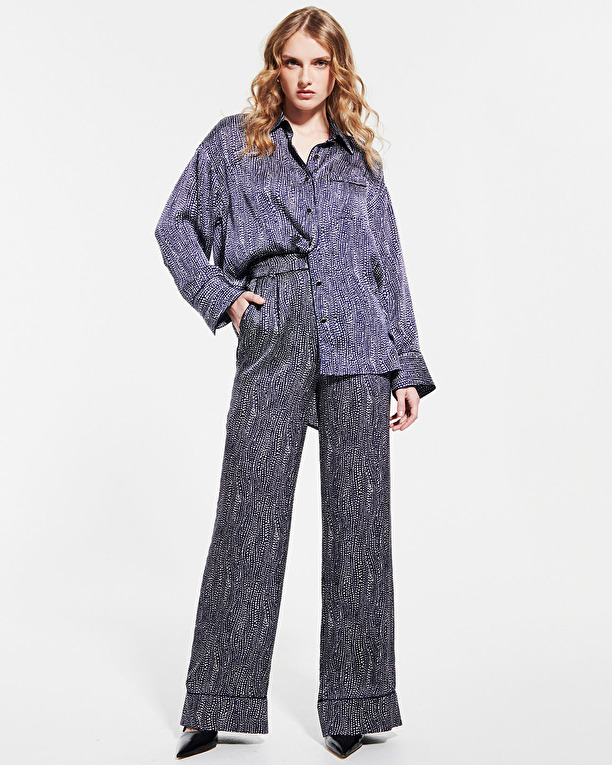 Pantalon Pino Pantalon fluide satiné imprimé marine et blanc ZAPA