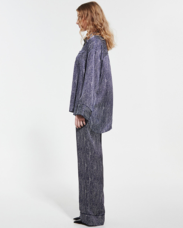 Pantalon Pino Pantalon fluide satiné imprimé marine et blanc ZAPA