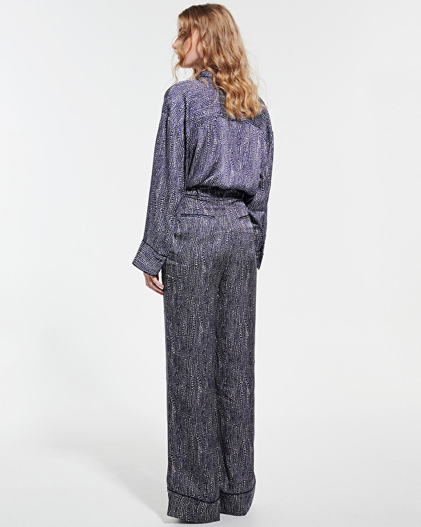 Pantalon Pino Pantalon fluide satiné imprimé marine et blanc ZAPA
