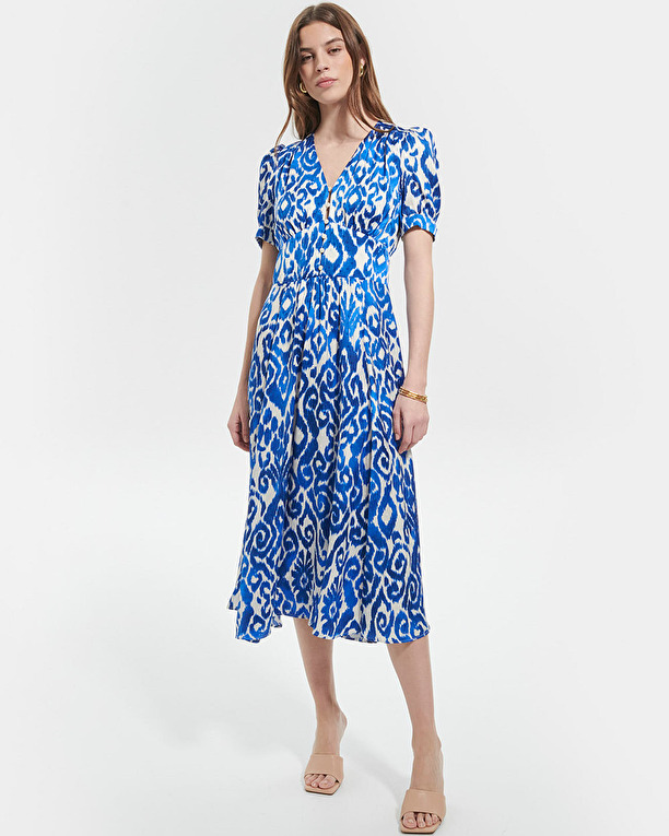 Robe Rafinity Robe longue évasée à imprimé bleu ZAPA