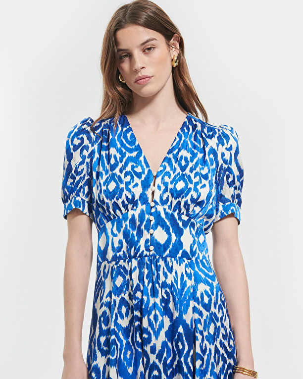 Robe Rafinity Robe longue évasée à imprimé bleu ZAPA