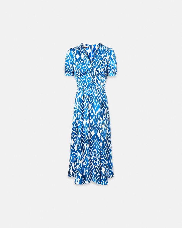 Robe Rafinity Robe longue évasée à imprimé bleu ZAPA
