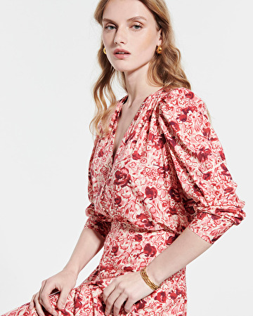 Chemise Babel Blouse fluide &agrave; imprim&eacute; roses r&eacute;tro ZAPA