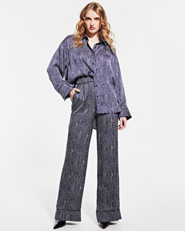 Pantalon Pino Pantalon fluide satiné imprimé marine et blanc ZAPA