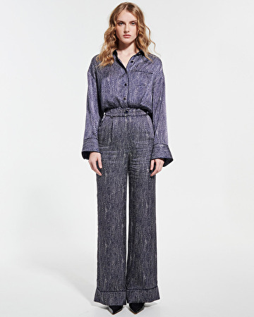 Pantalon Pino Pantalon fluide satiné imprimé marine et blanc ZAPA