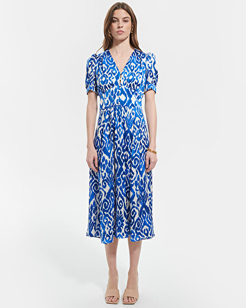 Robe Rafinity Robe longue évasée à imprimé bleu ZAPA