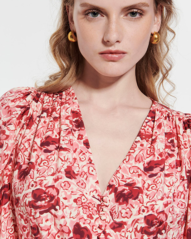 Chemise Babel Blouse fluide &agrave; imprim&eacute; roses r&eacute;tro ZAPA