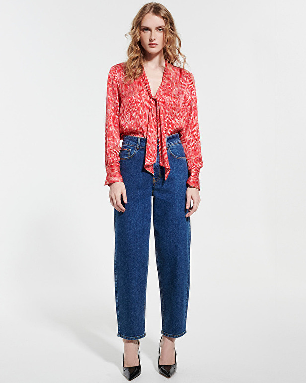 Chemise Chipy Blouse fluide satin&eacute;e &agrave; imprim&eacute; rouge et blanc ZAPA