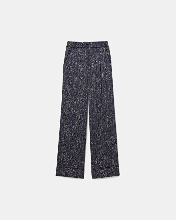 Pantalon Pino Pantalon fluide satin&eacute; imprim&eacute; marine et blanc ZAPA