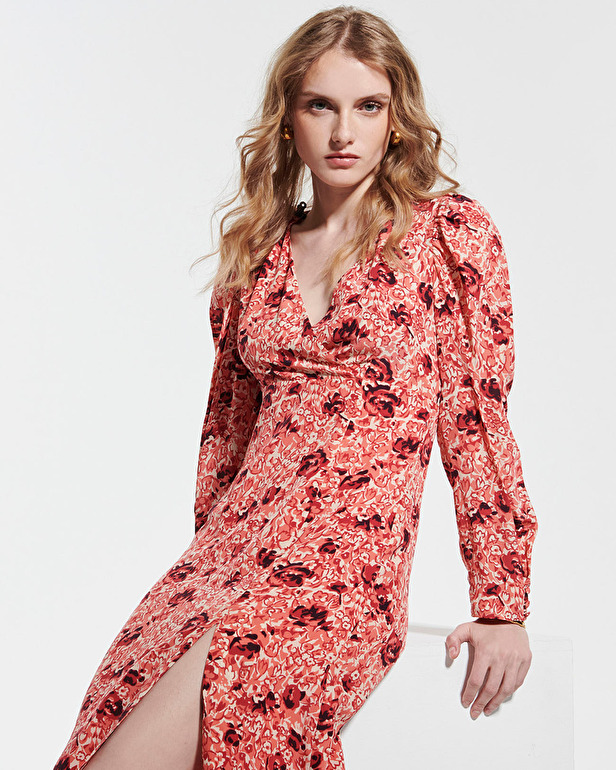 Robe Rahina Robe portefeuille imprim&eacute; roses r&eacute;tro ZAPA