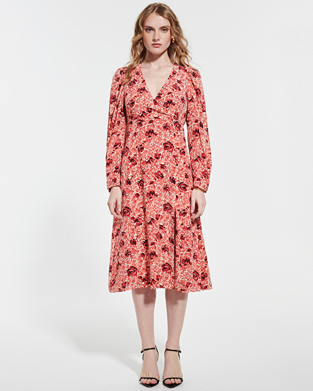 Robe Rahina Robe portefeuille imprim&eacute; roses r&eacute;tro ZAPA