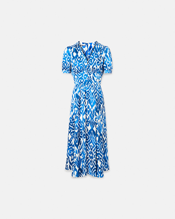 Robe Rafinity Robe longue &eacute;vas&eacute;e &agrave; imprim&eacute; bleu ZAPA