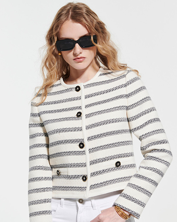 Veste Vincennes Veste en tweed imprim&eacute; &agrave; rayures ZAPA