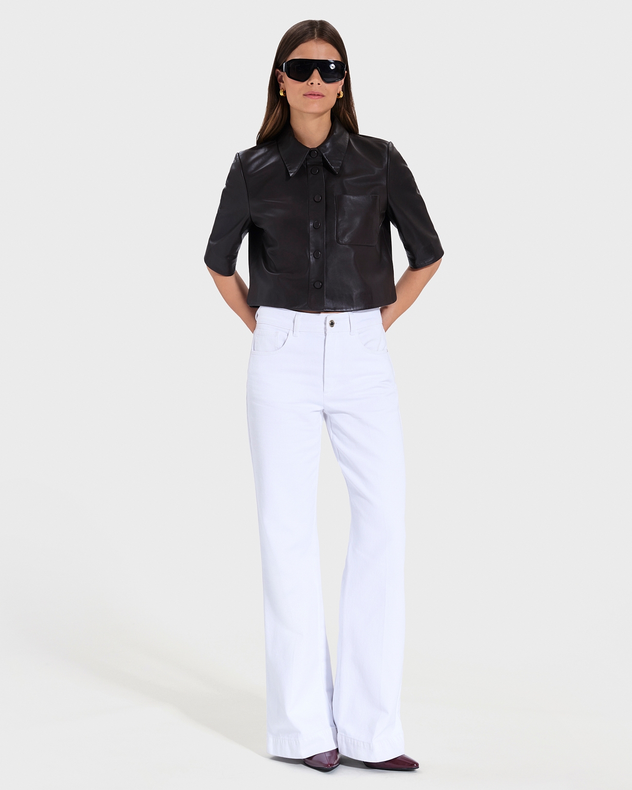 Chemise Celina Chemise courte en cuir chocolat ZAPA