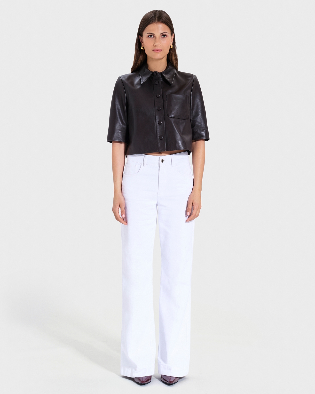 Chemise Celina Chemise courte en cuir chocolat ZAPA