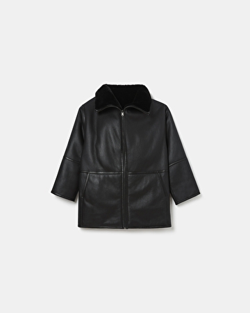 Manteau Maya Manteau en peau lain&eacute;e noir ZAPA