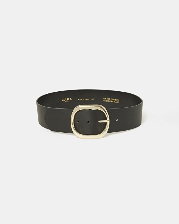 Ceinture Charleneb Ceinture large en cuir lisse noir ZAPA