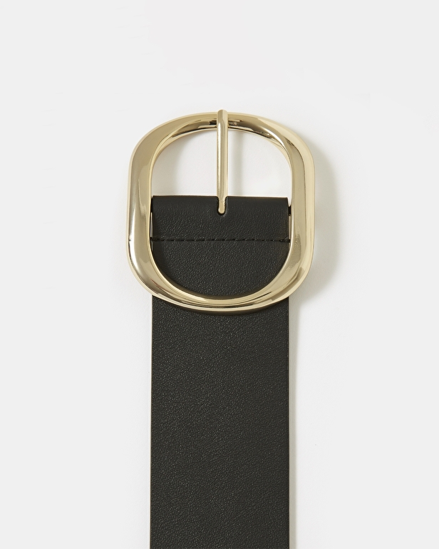 Ceinture Charleneb Ceinture large en cuir lisse noir ZAPA