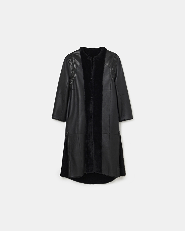 Manteau Malcolm Manteau en peau lain&eacute;e noir ZAPA