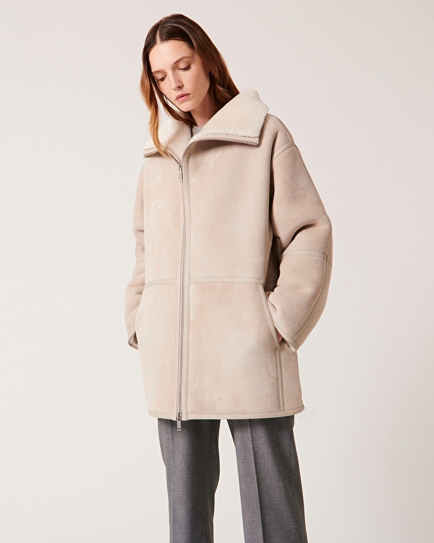 Manteau Maya Manteau en peau lain&eacute;e &eacute;cru ZAPA