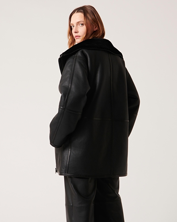 Manteau Maya Manteau en peau lain&eacute;e noir ZAPA