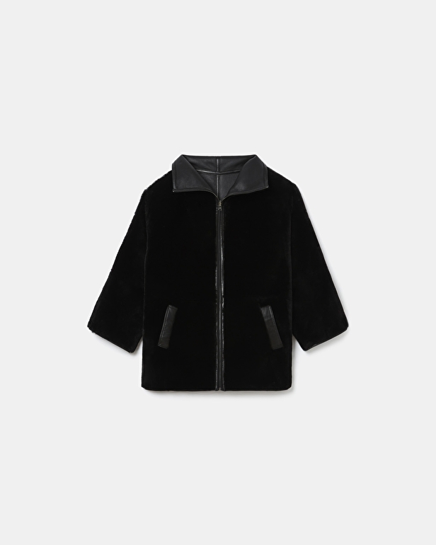 Manteau Maya Manteau en peau lain&eacute;e noir ZAPA