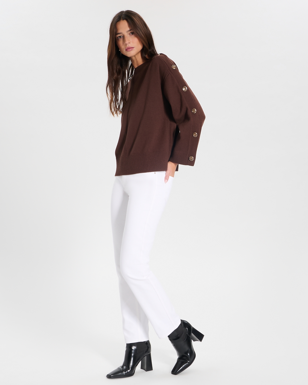 Pull Nili Pull &agrave; encolure bateau chocolat ZAPA