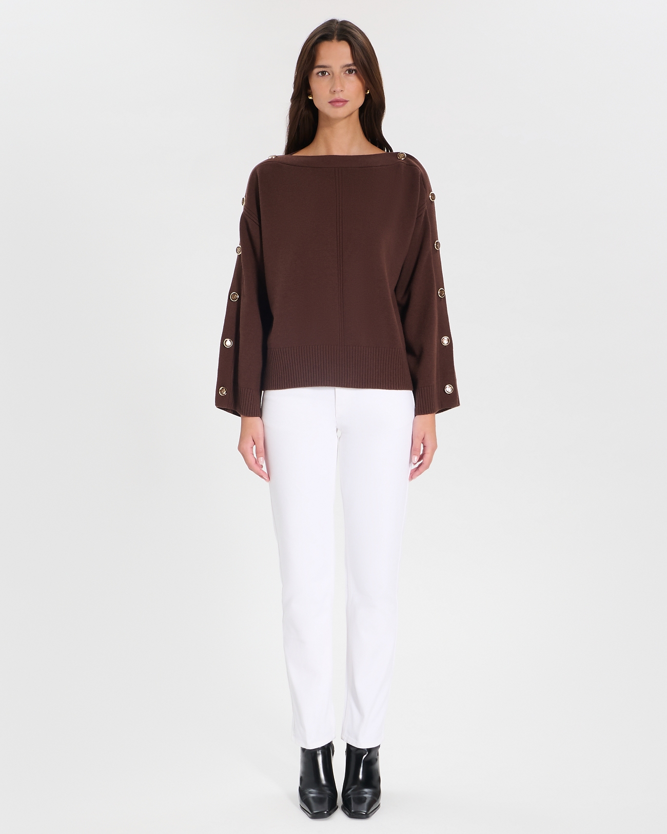 Pull Nili Pull &agrave; encolure bateau chocolat ZAPA