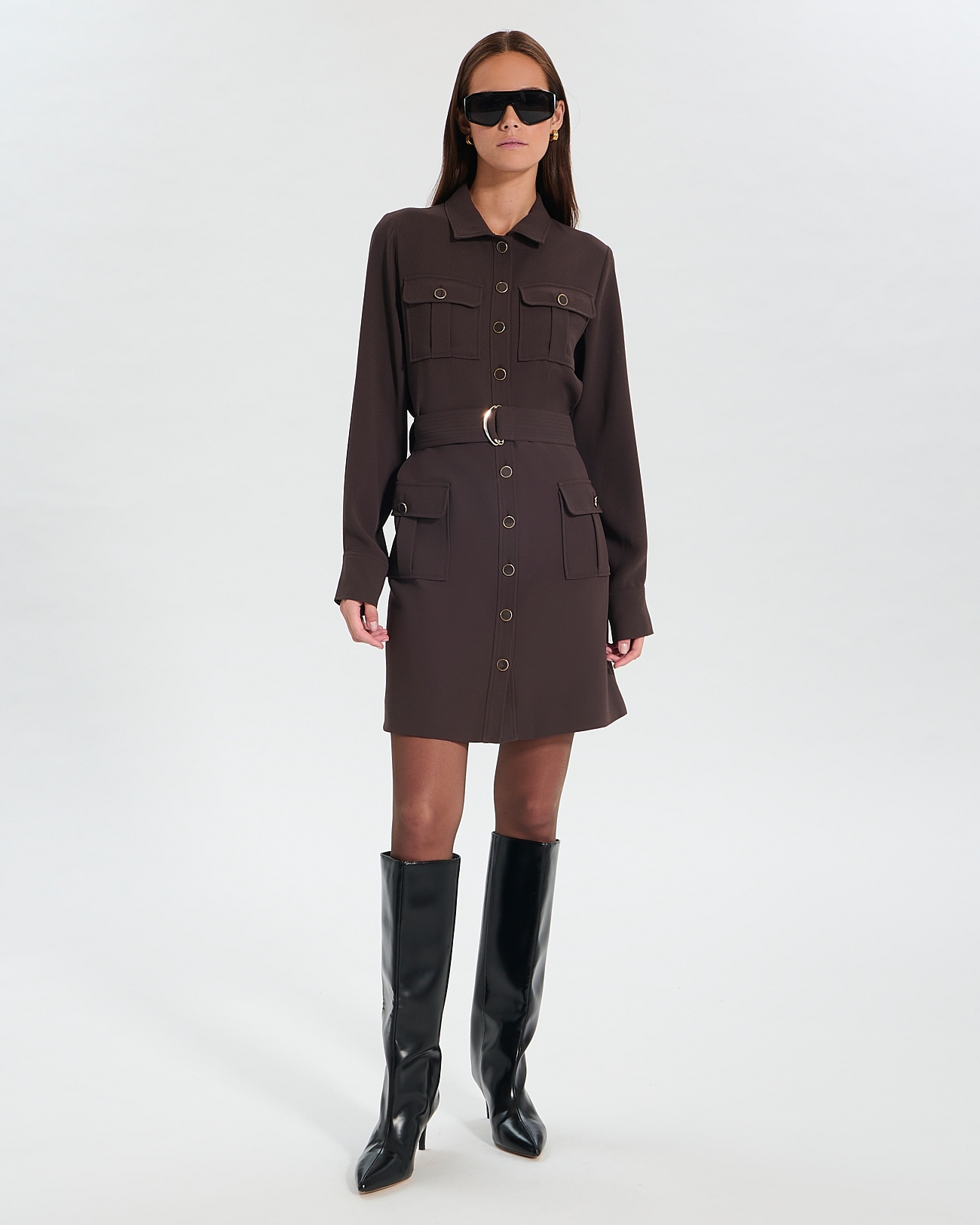 Robe Rever Robe courte boutonn&eacute;e chocolat ZAPA