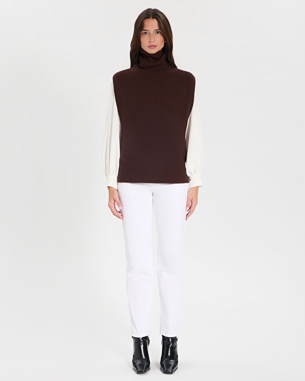 Pull Nina Pull sans manches en laine chocolat ZAPA