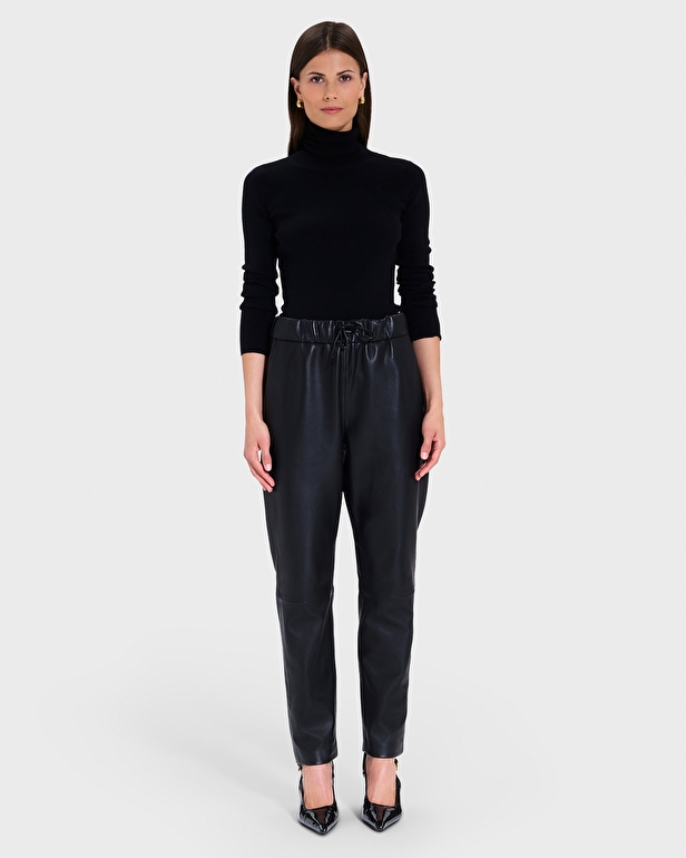 Pantalon Phuket Pantalon fluide en cuir noir ZAPA