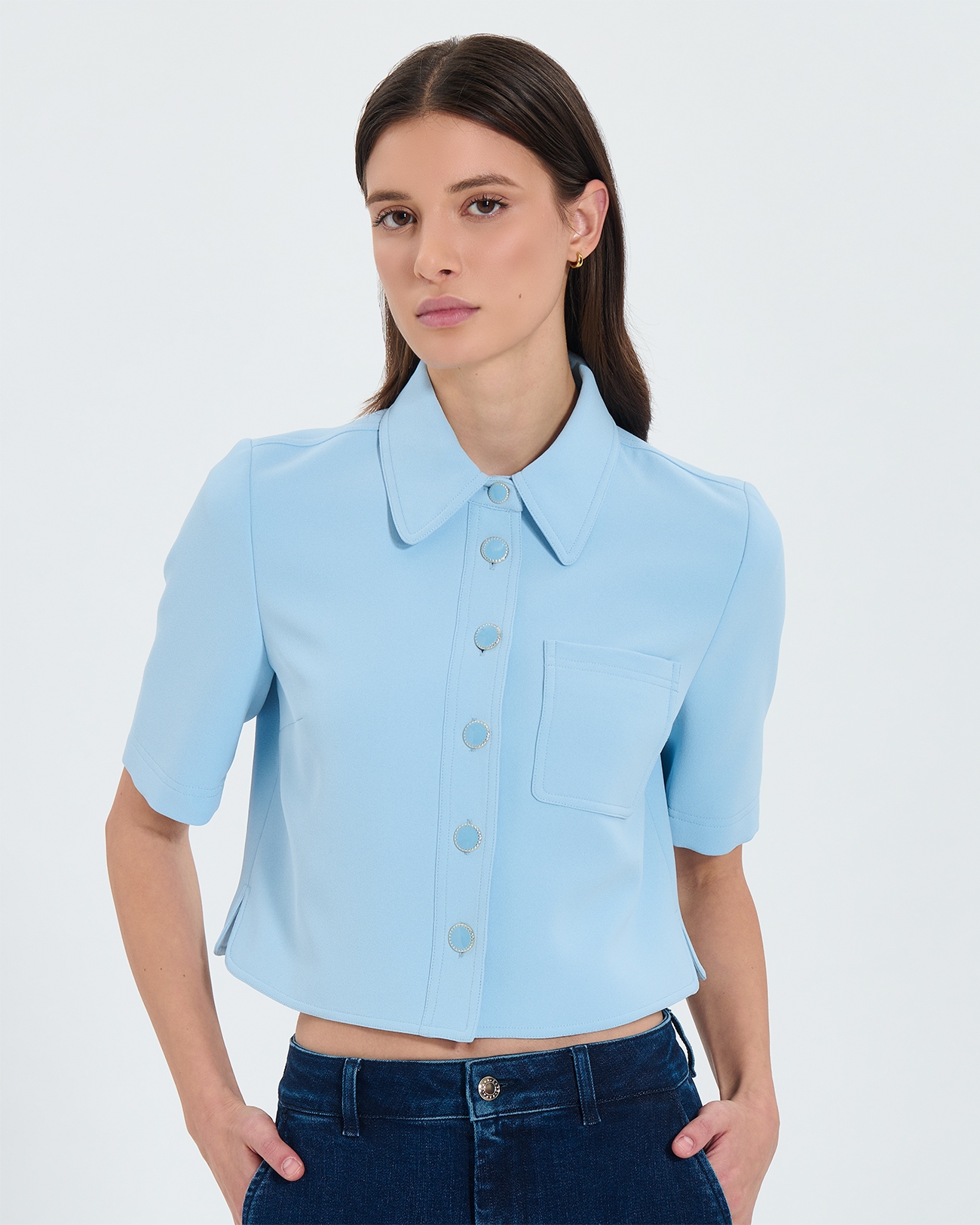 Chemise Celina Chemise courte en cr&ecirc;pe bleu ciel ZAPA