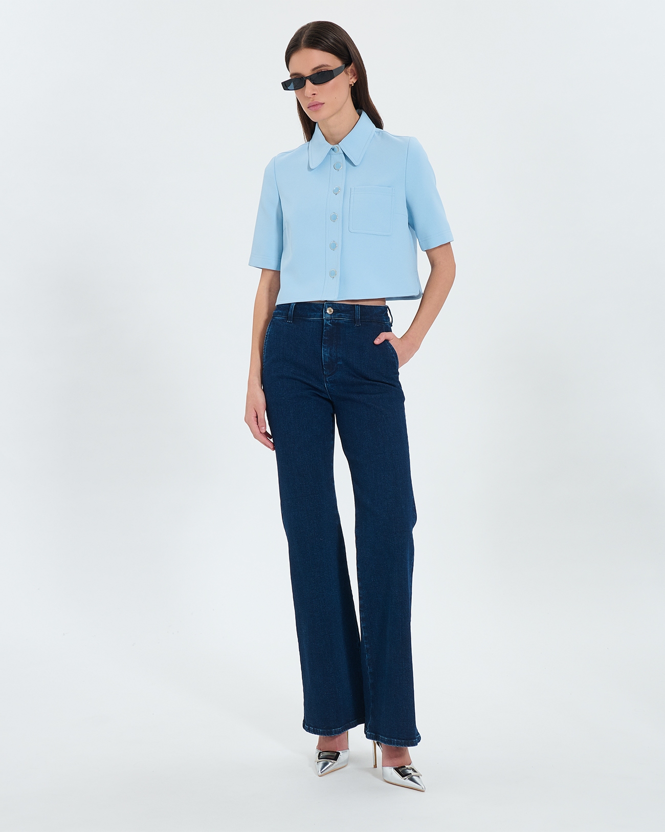 Chemise Celina Chemise courte en cr&ecirc;pe bleu ciel ZAPA