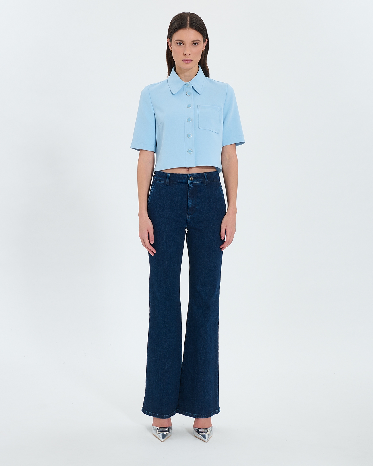 Chemise Celina Chemise courte en cr&ecirc;pe bleu ciel ZAPA