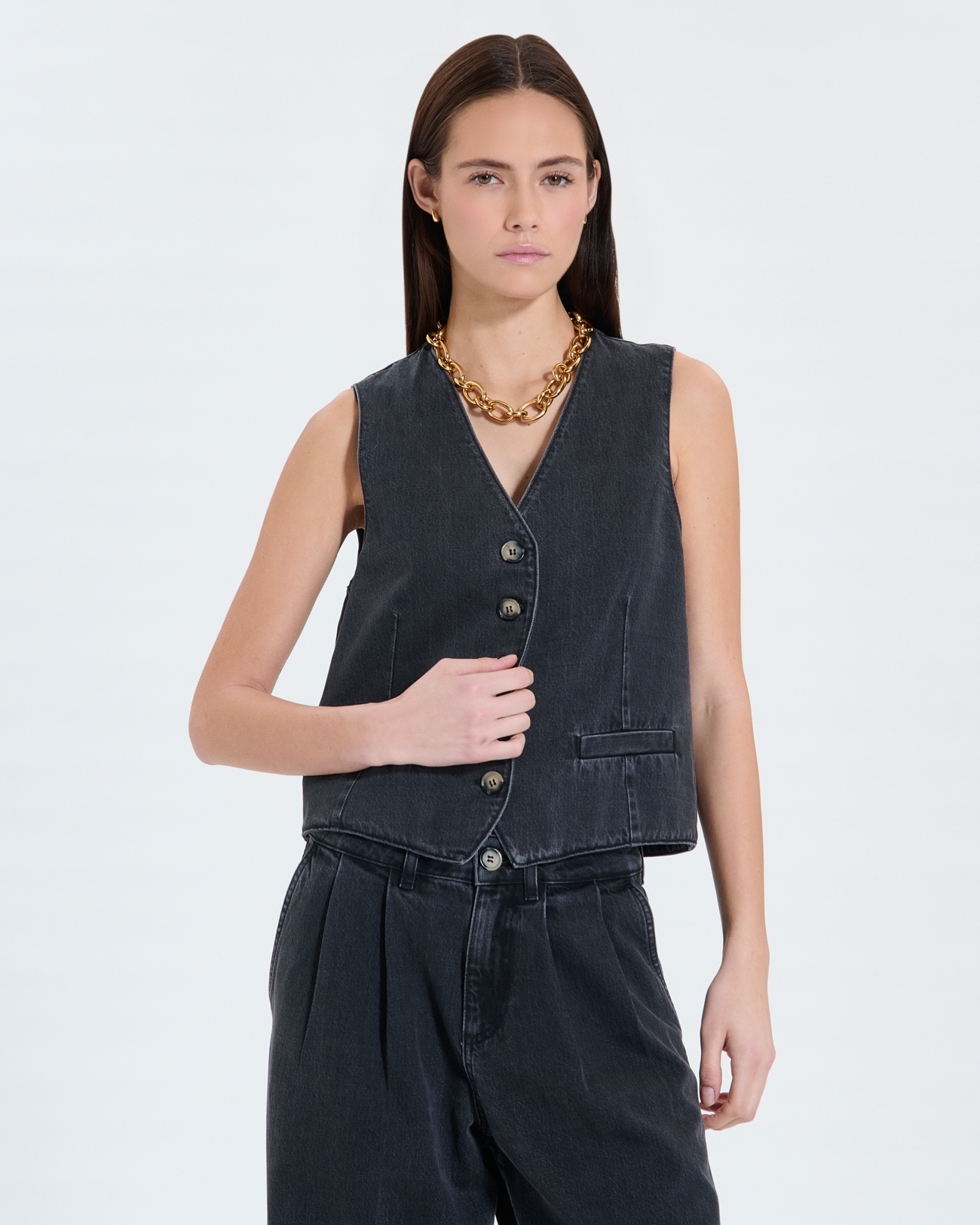 Gilet Gianno Gilet sans manches en jean noir ZAPA