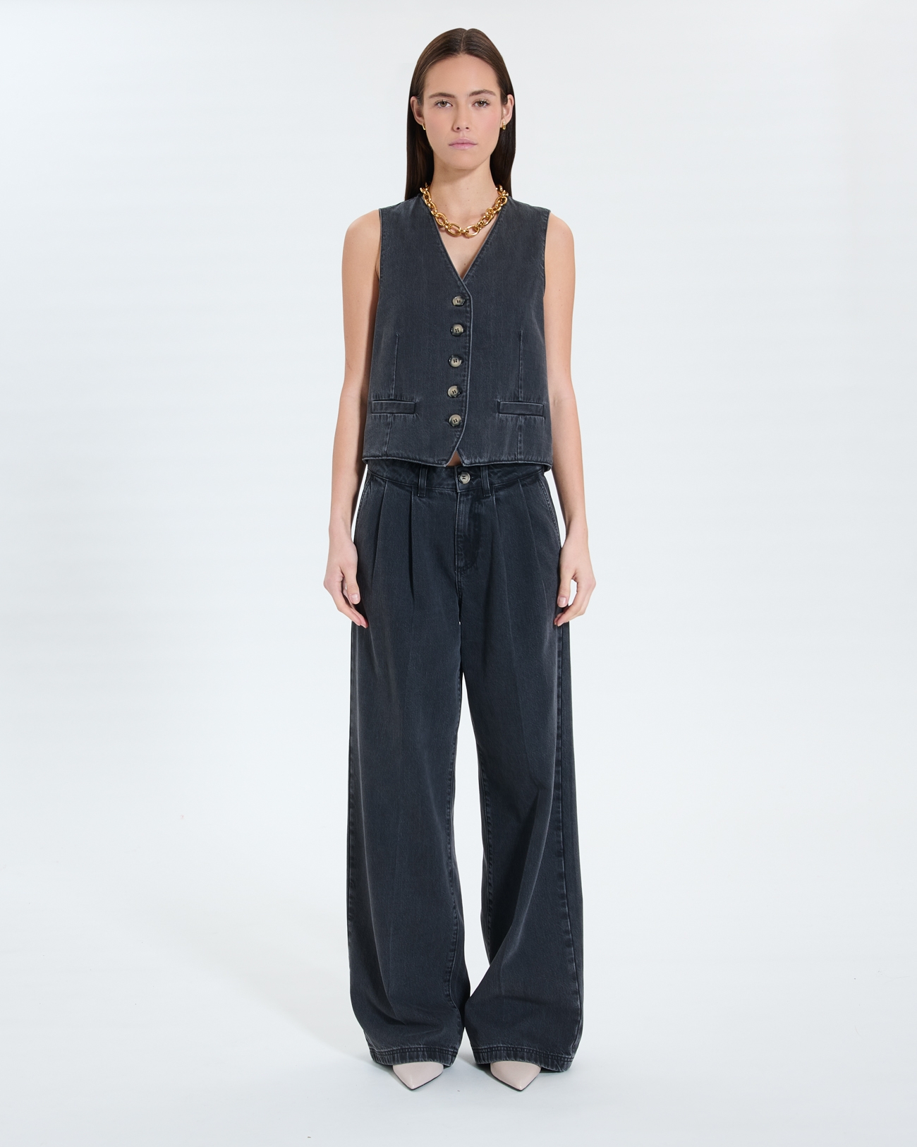 Gilet Gianno Gilet sans manches en jean noir ZAPA