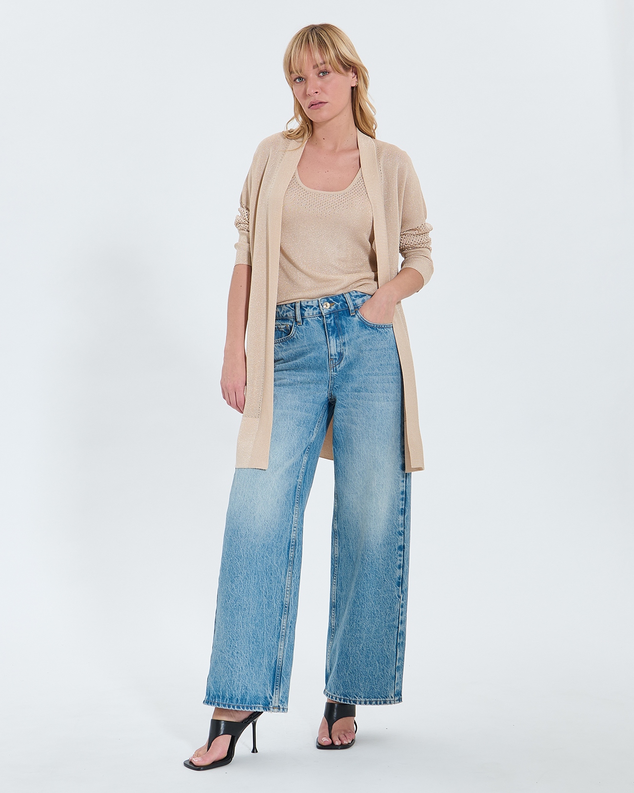 Pull Geane Gilet long ajour&eacute; champagne paillet&eacute; ZAPA