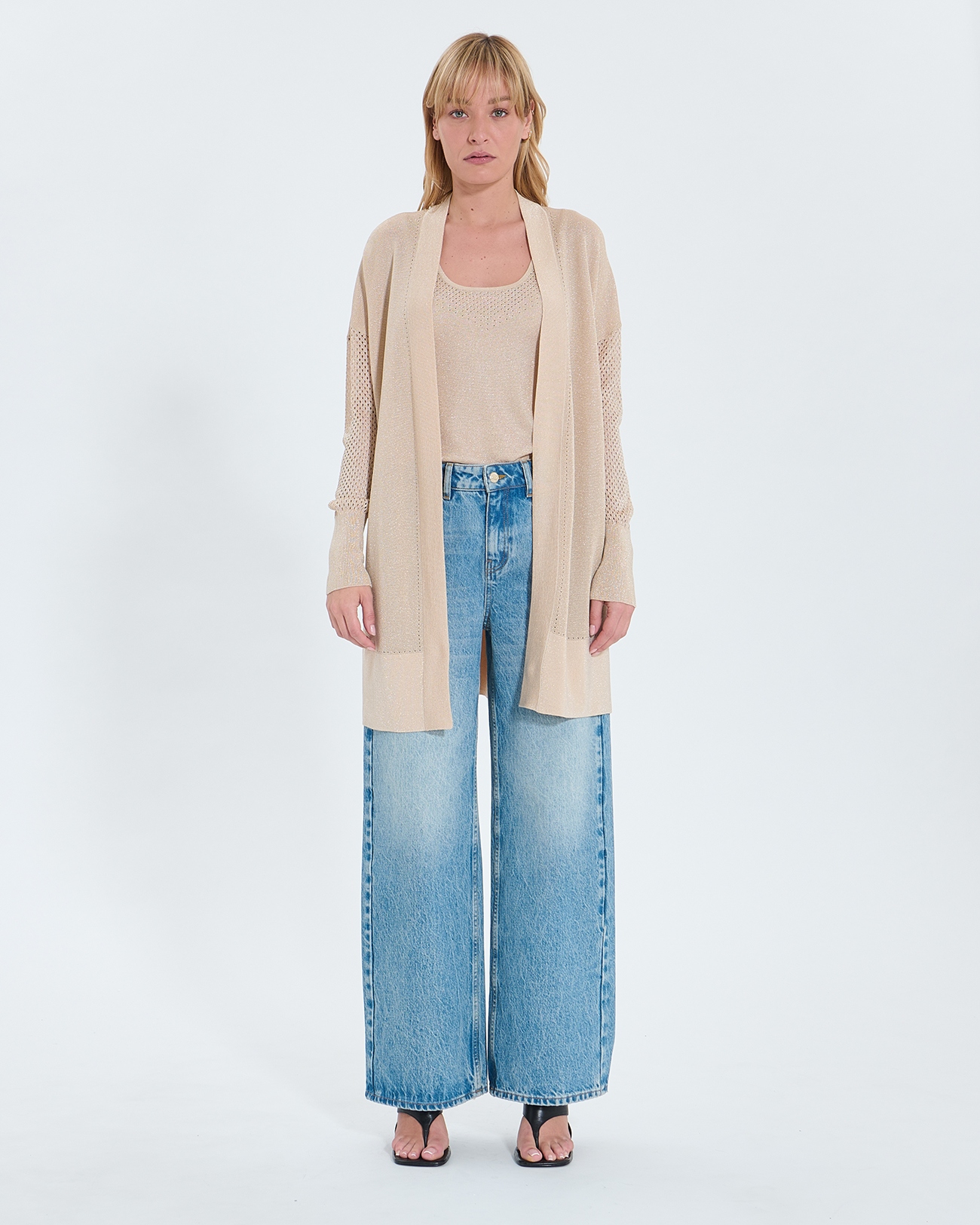 Pull Geane Gilet long ajour&eacute; champagne paillet&eacute; ZAPA
