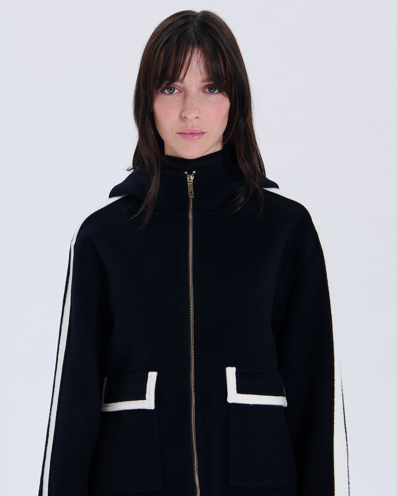 Manteau Marja Manteau en laine bicolore nocturne contour cuir ZAPA