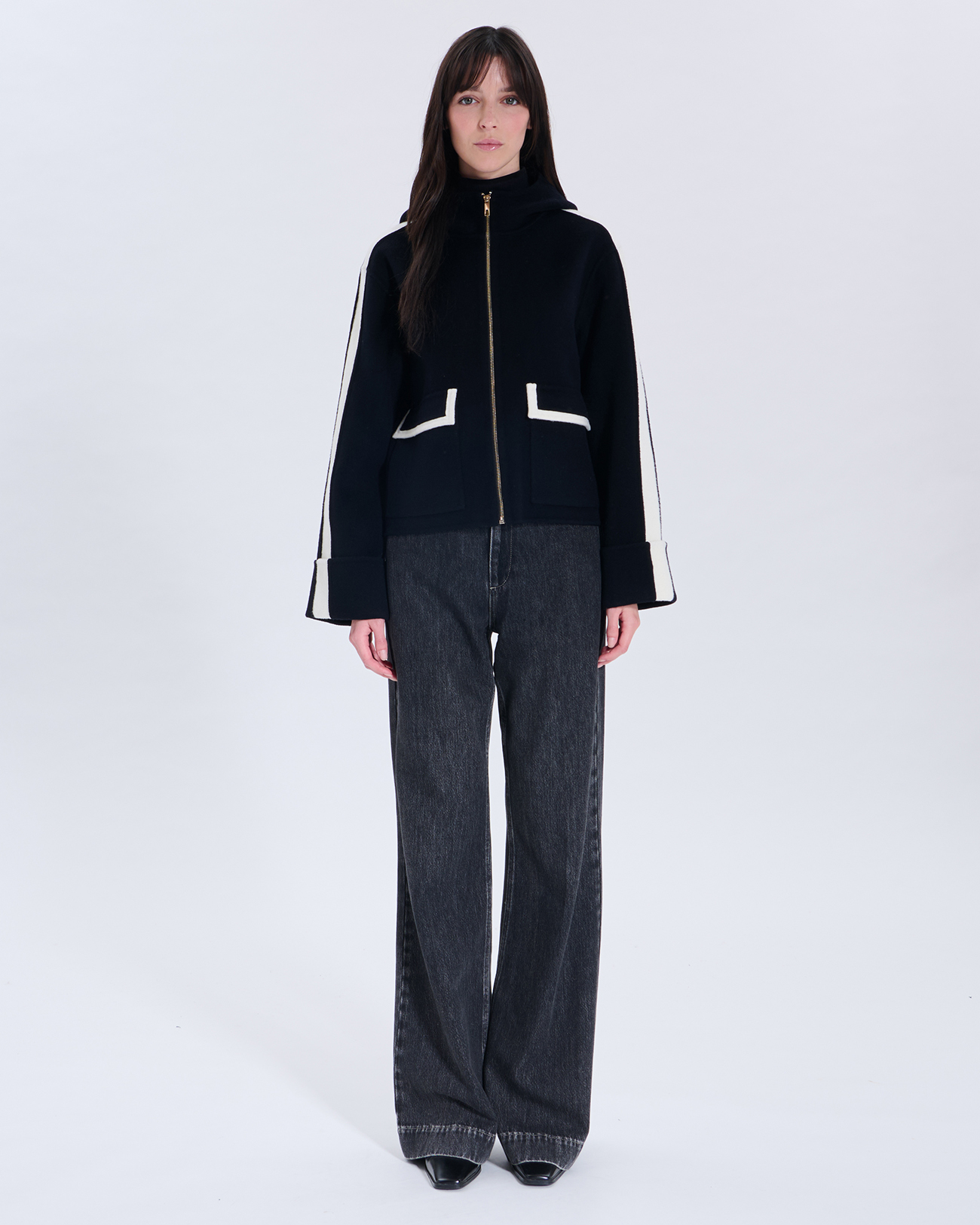 Manteau Marja Manteau en laine bicolore nocturne contour cuir ZAPA