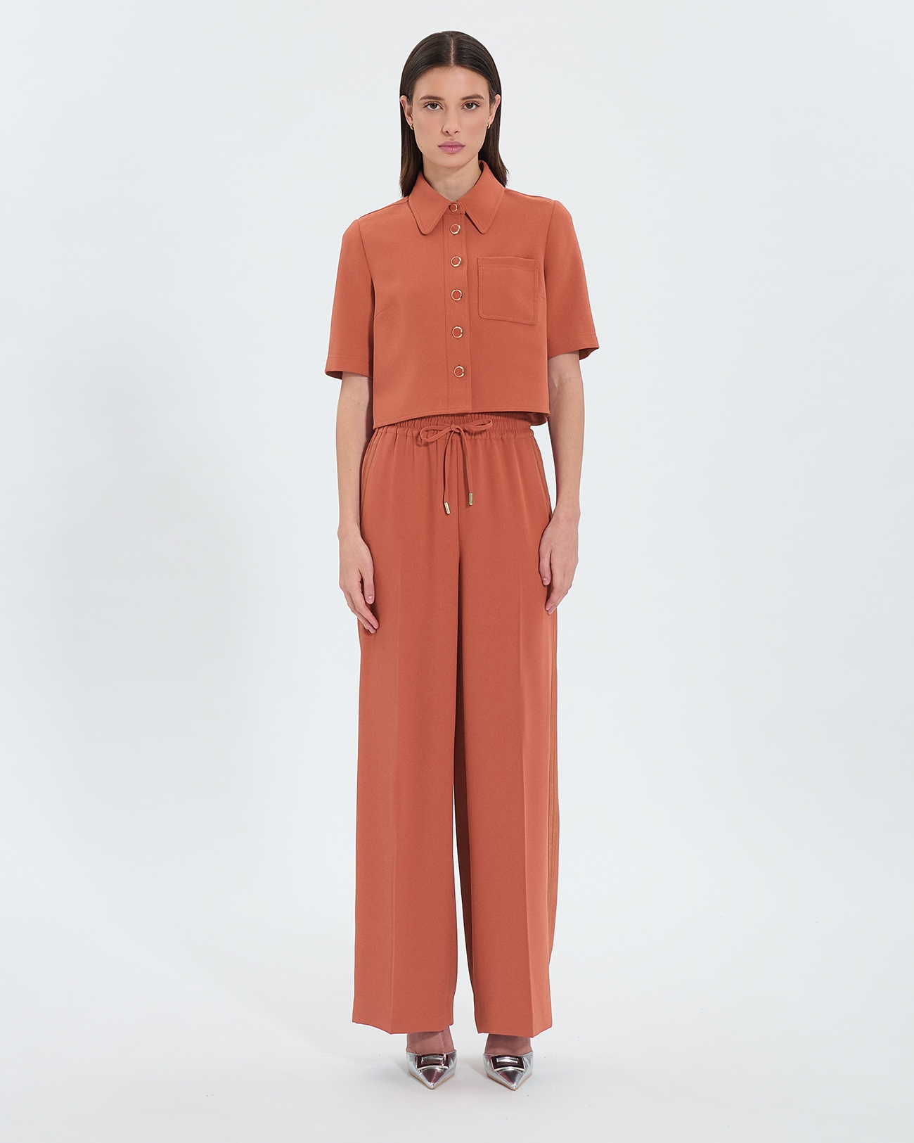 Pantalon Piela Pantalon ample en cr&ecirc;pe brique ZAPA