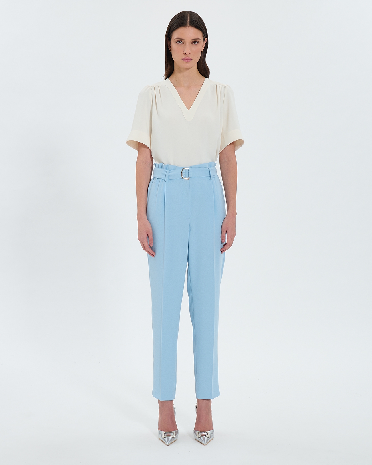 Pantalon Patricia Pantalon cigarette en cr&ecirc;pe bleu ZAPA